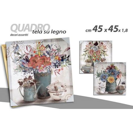 Kaela - Quadro Quadretto Decorativo 45x45x1,8cm Tela Su Legno Decori Ass. Piante 757365 - (1/3)