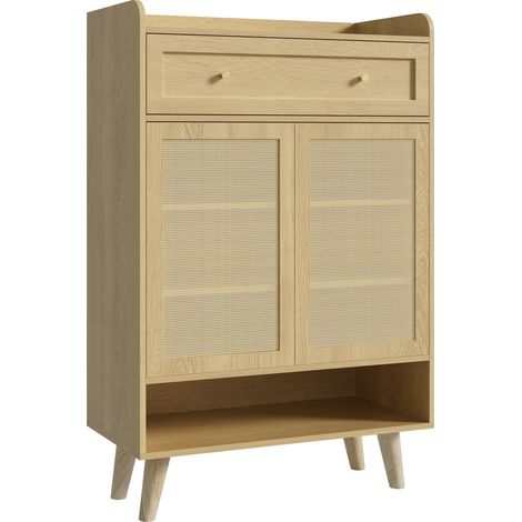 Armadio portascarpe in rattan con 2 ante, 1 cassetto e ripiani regolabili, 80 x 105 x 35 cm (1/5)