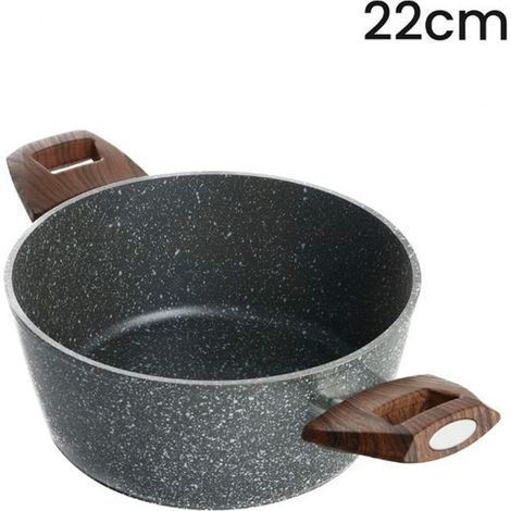 Trade Shop - Kasserolle mit 2 hölzernen hölzernen kratzfesten Nicht-Stapeltopf zur Induktion von Ø16 bis 24 cm - -durchmesser 22cm -