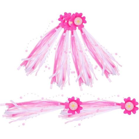 Juego de 6 cintas decorativas para bicicleta (3 pares) con flores y perlas,Rosa/Blanco,para manillares de bicicletas infantiles (1/4)