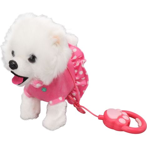 Chien en peluche électronique interactif, chiot qui chante, marche et est livré avec une laisse télécommandée. Cadeau d'anniversaire idéal pour les tout-petits. Couleur rose. (1/5)