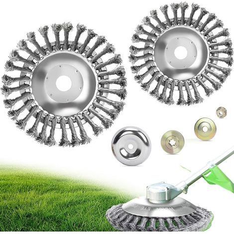 2 Pièces Brosse Metallique Debroussailleuse,Remplacement Tete Brosse Debroussailleuse,avec Accessoires,Brosse de Desherbage Diamètres 150 et 200 mm,Taille du Trou 25,4 mm (1/5)