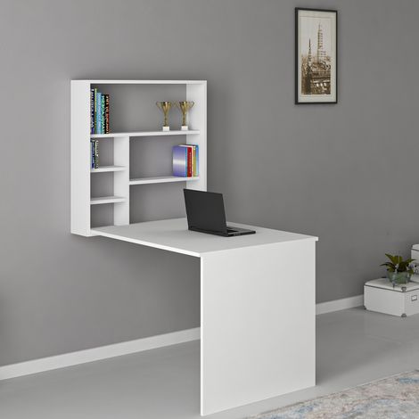 Schreibtisch Veglio, 5 Böden, 6 Fächer, mit Regal, 59x90x74h cm Weiß (1/3)