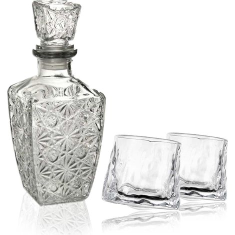 SET BOTTIGLIA DIAMOND IN VETRO DA 1 LITRO CON 2 BICCHIERI DA LIQUORE ROYAL CAPIENZA 150 ML