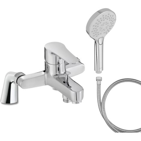 Mitigeur baignoire JACOB DELAFON July + pommeau de douche Metro + flexible de douche métal + colonnettes (1/4)
