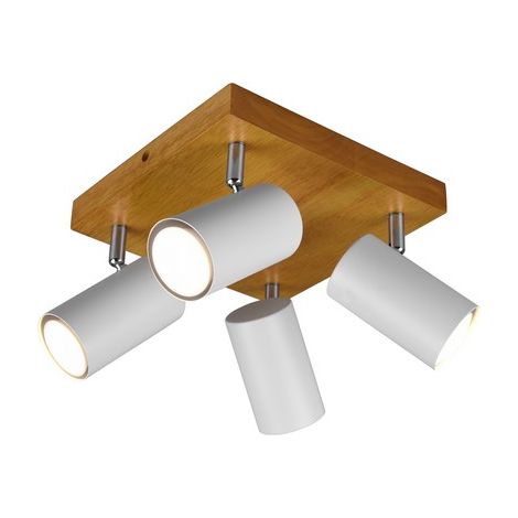Plafonnier spot scandinave blanc et bois 4x GU10 VANTOS Trio (1/2)