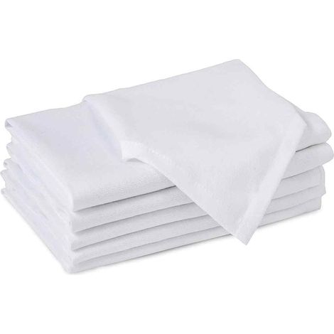 Lot de 5 serviettes blanches de qualité supérieure (43 x 43 cm) en polyester lavable, idéales pour les mariages, les dîners au restaurant et les fêtes. (1/5)