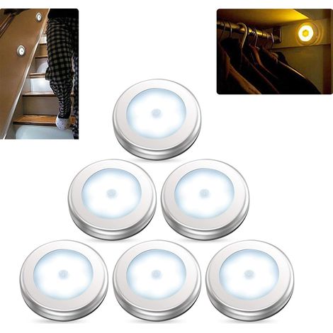 Lot de 6 lampes à détecteur de mouvement, veilleuses LED à piles, éclairage d'escalier, éclairage sous-meuble, à fixer partout dans la maison : cuisine, couloir, placard.