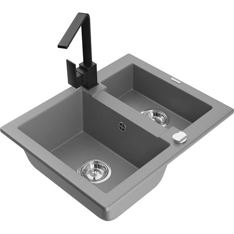 Mexen Carlos fregadero de granito 1,5 senos con grifo de cocina Rita, gris - 6518-71-670300-70 (1/5)