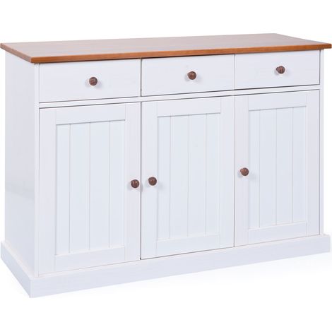 Buffet 3 portes et 3 tiroirs en pin blanc et naturel - MAINE