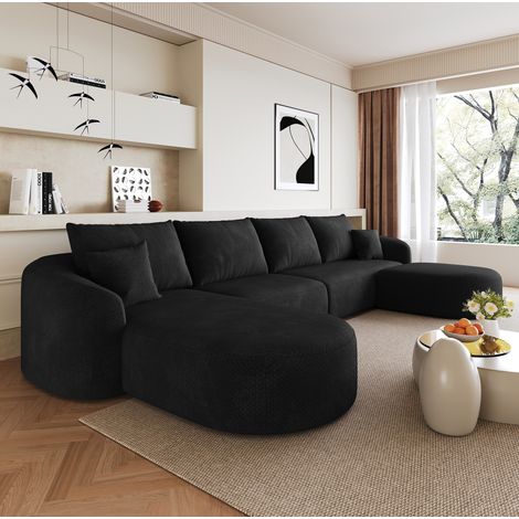 Divano angolare U modulare 336 x 168 x 85 cm in tessuto nero HAVRYA (1/5)