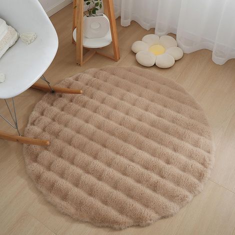 Tapis Fausse Fourrure Peau de Mouton Rond, Tapis Poil Long Shaggy Doux, Moquette Décoration Intérieure Lavable pour Salon, Enfant Fille Chambre, Descente de Lit, Diamètre 100cm, Marron