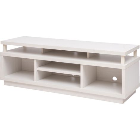 Iris Ohyama, Meuble TV, Meuble tele, Banc TV, Support télévision pour ecran jusqu'à 55 pouces, 5 Etagères, Sortie-câbles, Contemporain, Chambre, Salon - TV Cabinet Middle OTS-125M - Chêne Blanc