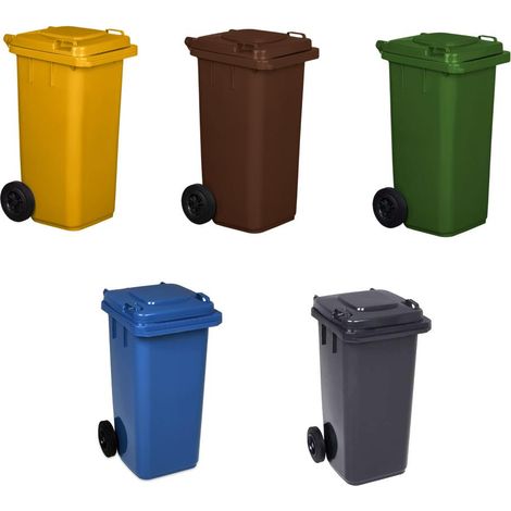 Kit 5 Pezzi Pattumiera Bidone Portarifiuti per Raccolta Differenziata 120 Litri Kit 5 Pezzi 120 Litri