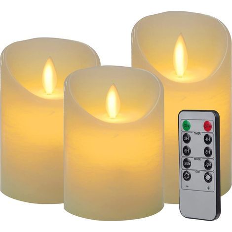 AIDUCHO Bougies Led 3 Pcs Avec Télécommande Minuterie, 7,5x10/12,5/15cm, Pour Décoration Intérieure Extérieure Mariage, Blanc (1/5)