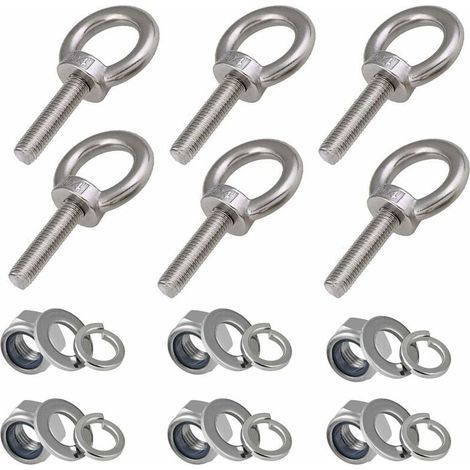 Boulons à œil M8, 6 Pièces Longueur du filetage 30mm Nylon Écrou de Blocage et Rondelles de Blocage, Boulons filetés extérieurs en acier inoxydable 304 Marine (1/5)