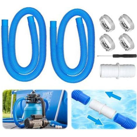 2 pièces tuyau piscine 32 mm, flexible et étanche, avec clips de sécurité, pour aspiration, filtration et remplissage