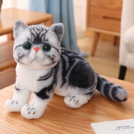 26 cm gris foncé - INS-Jouet en peluche chat réaliste pour enfants, Animal de compagnie en peluche au beurre, (1/4)