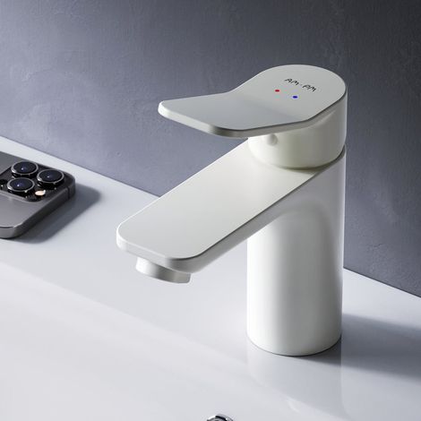 AM.PM Mitiguer Lavabo Robinet Salle Bain Blanc Robinet de Lavabo pour Salle de Bain Mélangeur Lavabo en Laiton (1/4)