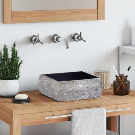 Lavabo de bain-Vasque Noir 30x30x13 cm Marbre 376703 (1/5)