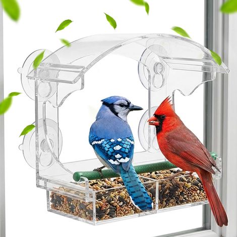 Fenster-Vogelfutterhaus, 1 Stück, durchsichtiges Acryl-Vogelfutterhaus, Wildvogelfutterhaus mit Abflusslöchern und 4 starken Saugnäpfen, Vogelfutterhaus für den Außenbereich (1/5)