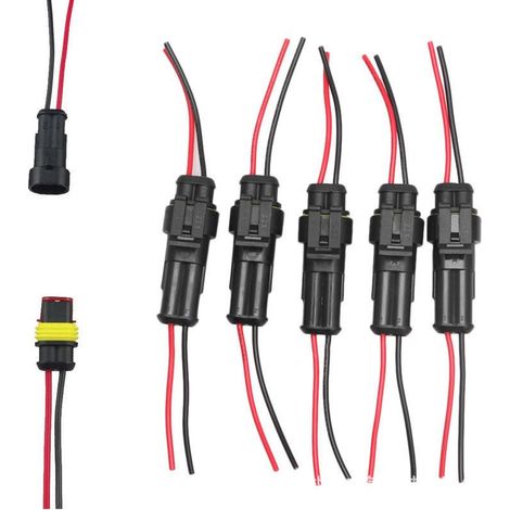 Connecteur électrique étanche pour voiture, lot de 5 connecteurs à 2 broches pour câbles automobiles, connecteur étanche avec câble de calibre 16 AWG et 20 bornes à souder (1/3)
