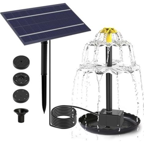 Fontaine de jardin avec pompe solaire 2,5 W, pompe à eau double couche pour bassins, abreuvoirs à oiseaux et aquariums, décoration avec panneau solaire (1/5)