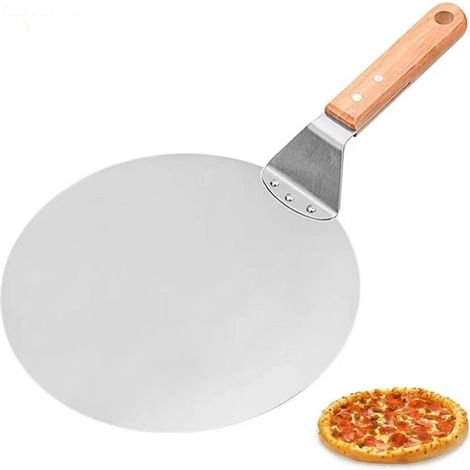 Pelle à pizza en aluminium de qualité supérieure avec manche en bois de 22 cm 25,5 x 25,5 cm / 10 pouces Pizza pour la cuisson de la pizza à la main Pelle en aluminium Raffiné Four à pizza Acce (1/5)
