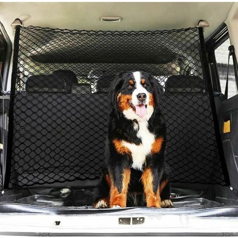 Couche Double Filet Coffre Voiture, Animaux Portable Filet Voiture pour Chien, Universelle pour Voiture Séparation pour Chien Chat Fil Noir 9040cm,