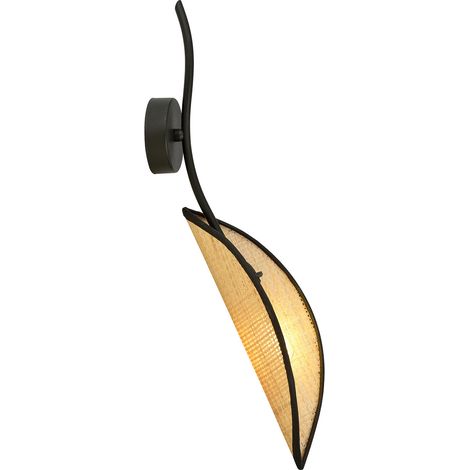 Applique Nordica 1 Luce Ares In Acciaio Nero E Rattan (1/5)