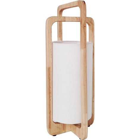 Laternenlampe aus Holz mit weißem Stoffschirm 53 cm (1/2)