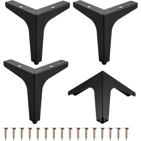 Morceau de pieds de meubles en métal 10,2 cm 10 cm pieds de meubles triangulaires pour canapé, table basse, meuble TV et autres pieds de meubles (noir) (1/5)