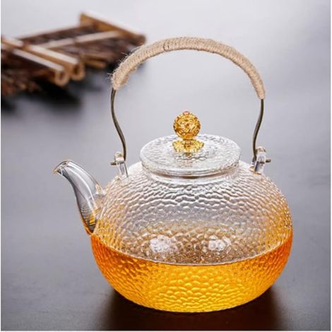 Théière en Verre Borosilicate 900 ml, Transparent, avec Tamis et Couvercle en Verre, Poignée Anti-Brûlure, Passe Lave-Vaisselle (1/5)