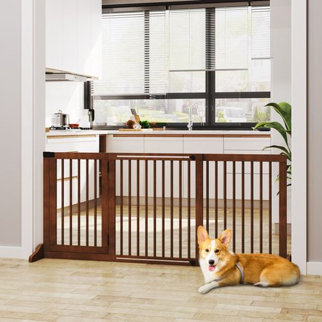 Barriera per cani 113-166 x 36 x 71 cm in legno marrone, regolabile per interni FloraGrace (1/5)