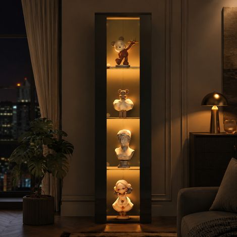 Vetrina in vetro multifunzione 40 x 29 x 170 cm, LED multicolore, da parete, nera DESVIAE (1/5)