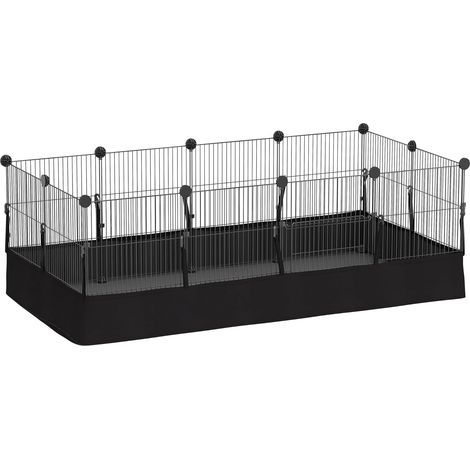 Enclos pour Petits Animaux, Cage à Lapin modulable, 12 Panneaux avec Tapis étanche, Parc clôture pour Animaux, intérieur et extérieur pour cochons d'Inde, Lapins, hérissons, en Acier, Noir