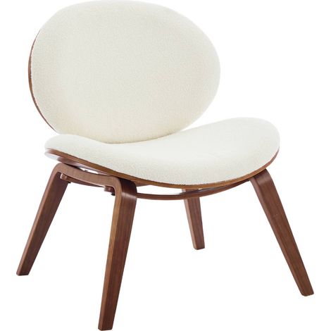sweeek - Relaxsessel mit gebogenem Holz und strukturiertem Bouclé-Bezug, Strukturiertes  Bouclé, Nussbaumfarben