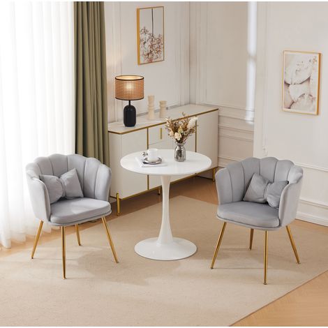 MEUBLIV 2er-Set Sessel 63 x 58 x 77 cm Grau – Blütenrücken mit Kissen (1/5)