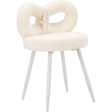 Sedia Rishik, una Sedia, Seduta in Tessuto Effetto Bouclè, Imbottito, Bianco Crema
