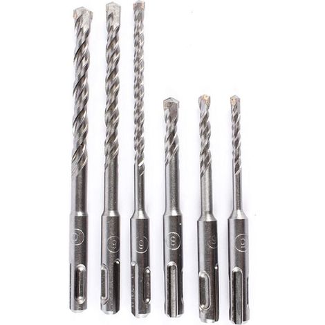 Set di 6 punte elicoidali da 5-10 mm, in lega di acciaio al tungsteno, per martelli elettrici a gambo tondo, adatte per muratura, calcestruzzo, pietra e roccia (1/4)