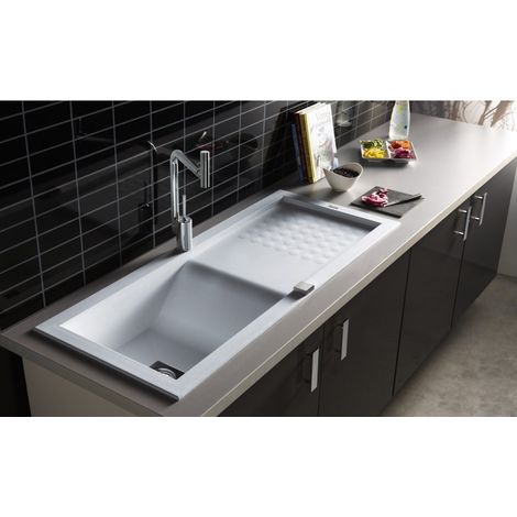 Carea Cuisine & Bain – Évier à encastrer 1 bac réversible – Dimensions 118x50x18 cm – Vidage automatique inclus – Pour meuble de 60 cm