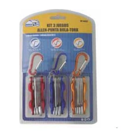 Kit 3 juegos llaves allen c/mosqueton Mercatools
