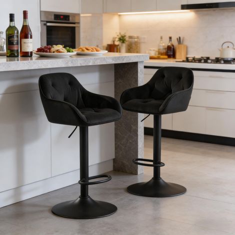 Sgabelli bar 2 pezzi girevoli a 360° con schienale, braccioli, altezza regolabile, piedistallo in metallo, velluto nero