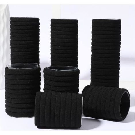 Élastiques à Cheveux - Non Marqué - 50Pcs - Coton Noir - Bonne Élasticité - Confortable (1/4)