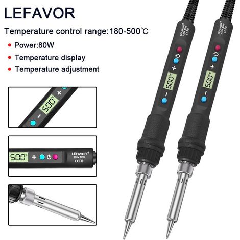 Fer à souder à température réglable avec affichage numérique et chauffage interne de 80 W, stylo à souder à température constante, outil de réparation domestique (lot de 2) (1/4)
