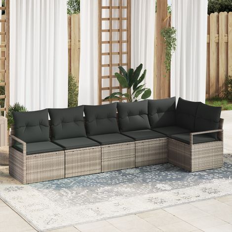 Sofa Set 6 pcs Light Grey Poly Rattan vidaXL (1/5)