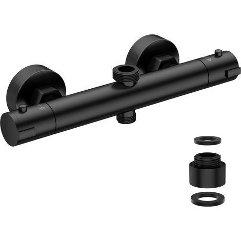 Thermostatic Shower Mixer Tap Black Anti-Scald with 2 Outlets (1/5)