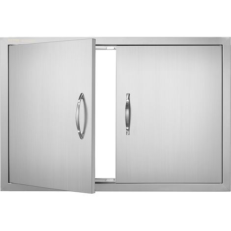 Porte d'Accès pour Barbecue, Double Porte de Cuisine Extérieure 838x558x46 mm, Porte Encastrée en Acier Inoxydable, avec Poignées, pour Îlot de Barbecue, Placard Extérieure, Jardin, Argenté (1/5)