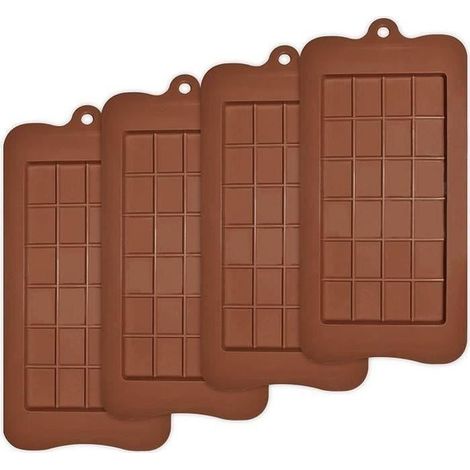 Lot de 4 moules à tablette de chocolat anti-adhésifs en silicone de qualité alimentaire pour barres protéinées et (1/4)