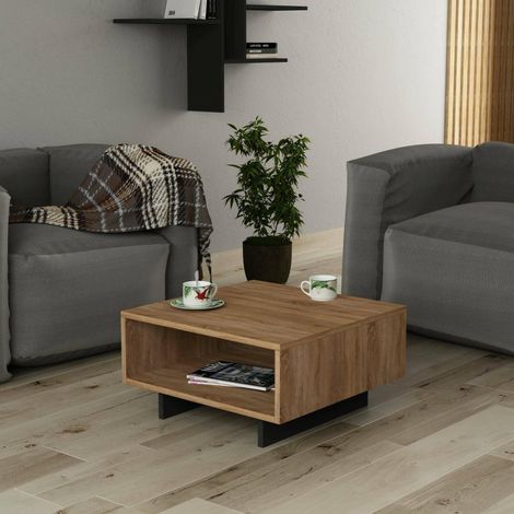 Table Basse, Table Basse à café, Porte-revues pour canapé, étagère de Salon, 60x60h32 cm, chêne et Anthracite (1/5)